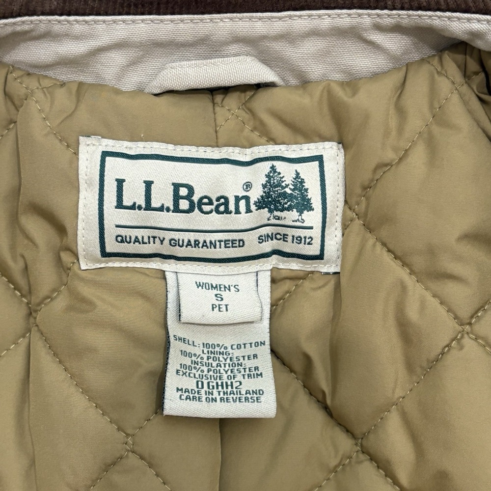 LL Bean Chore Jacket Womens Small Khaki Barn Quilt Lined Corduroy Collar Retro - Picture 5 of 10